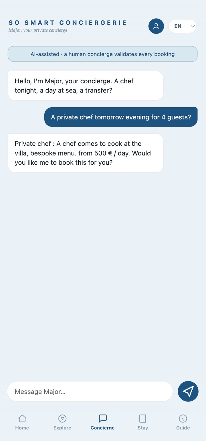 Chat avec le concierge dans l'application