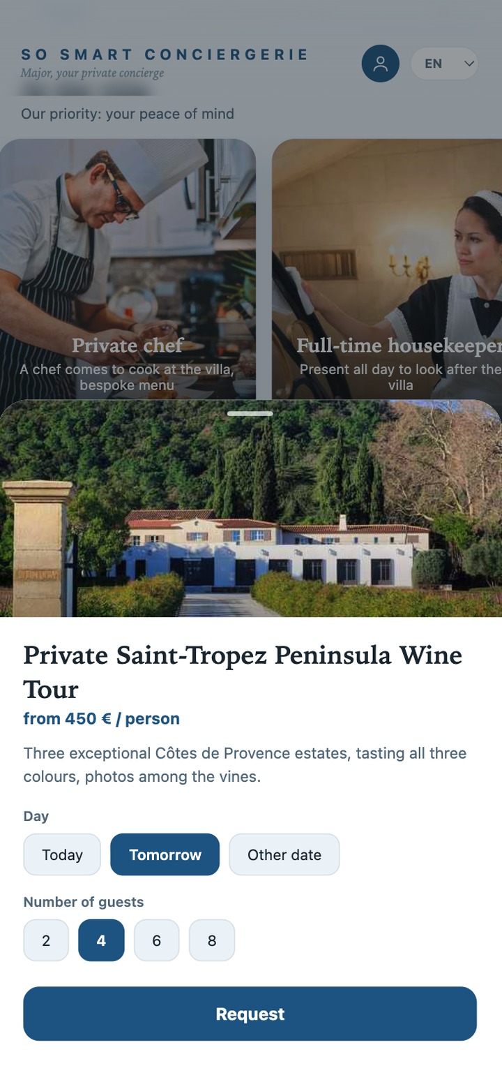 Réservation d'un chef privé : jour et nombre de personnes